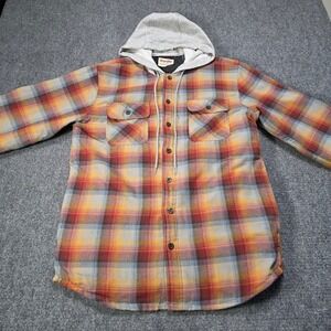 Wrangler Authentics Men Flannel Lined Hooded Shirt Jacket Plaid Coat Red  Medium